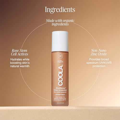 COOLA Organic Rosilliance Tinted Moisturizer with SPF 30, Dermatologist Tested, 1.5 FL Oz