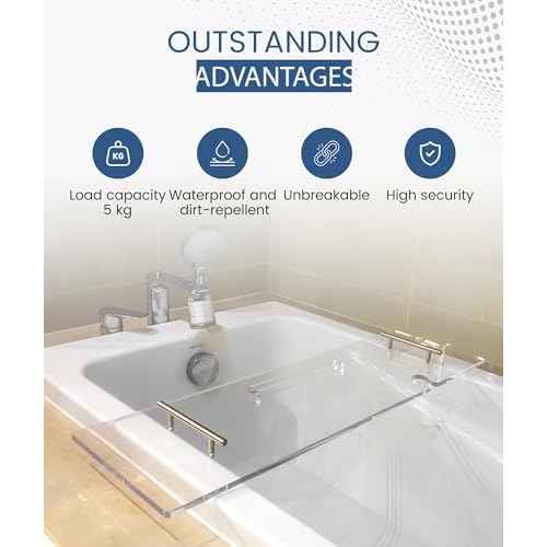 Acrylic Bathtub Tray Bathtub Tray Caddy Bath Tray Table for Tub Luxury Spa with Book and Wine Glass Holder Bathroom Accessories for Decorative Bathtubs, Transparent 31.5inch
