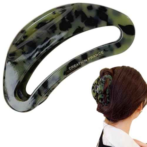 Wenlly crescent moon hair claw clip, 3.7 Inch cellulose acetate hair jaw clip, non-slip strong hair hold barrette, 1 piece, green