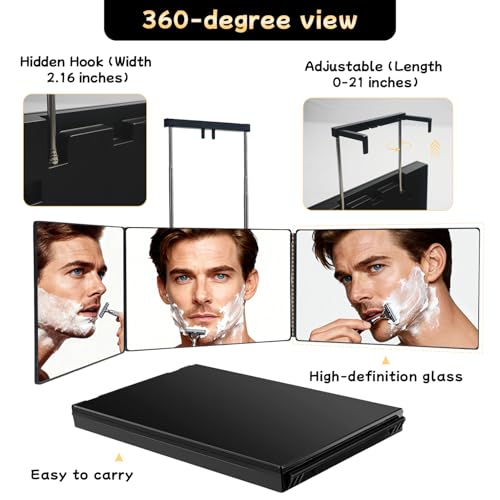 360 Self Hair Cutting Mirror ? Premium HD Glass, Matte Anti-Fingerprint Finish, Anti-Fog, Adjustable & Portable Barber Mirror for Home & Travel