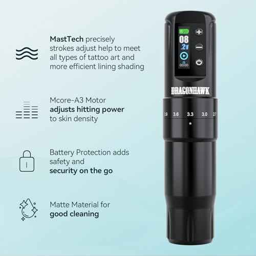 Dragonhawk Atom2 Pro Complete Tattoo Kit with 2 Batteries 7 Strokes Cordless Tattoo Gun Machine 2000mAh for Long Sessions Cartridge Machine for Beginners