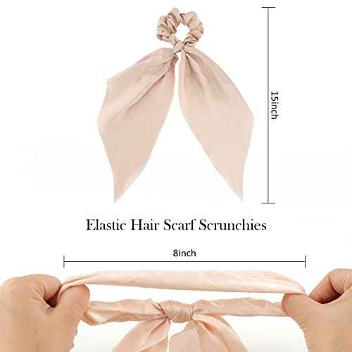 Hair Scarf Scrunchies, TOBATOBA Satin Ponytail Holders with Ribbon Tails, Elastic Hair Bows, Bandanas, and Scrunchies for Women