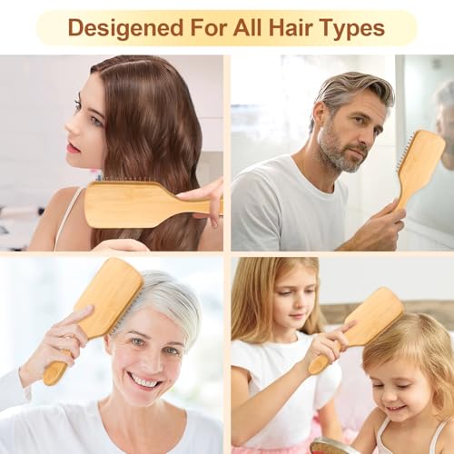 Natural Bamboo Bristles,Soft Bristle Cushion,Reduce Static Electricity,Hair Comb Teeth Round and Smooth,Promote Scalp Blood Circulation,Ergonomic Handle