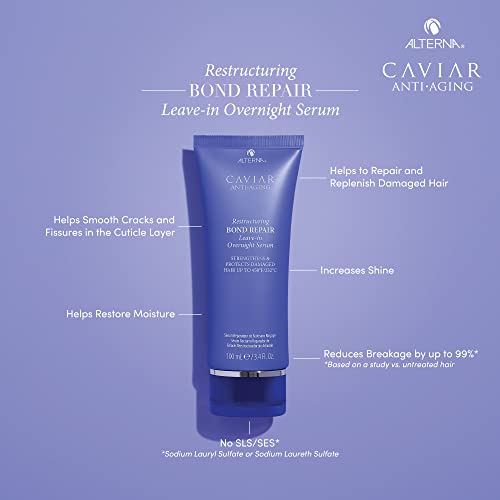 Alterna Caviar Anti-Aging Restructuring Leave-in Overnight Serum, 3.4 Fl Oz, Strengthens and Protects Damaged Hair