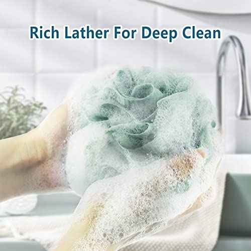 Bath Loofah Sponge, 60G Shower Loofah Exfoliating Body Scrubber Sponge, 4 Count Bath Mesh Pouf Ball for Women and Men (Light Color)