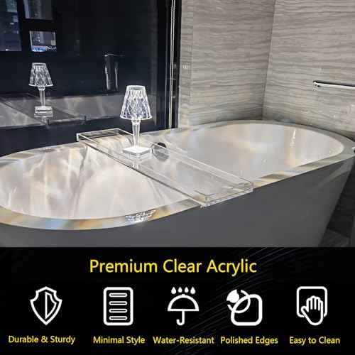 Bathtub Tray Table, Clear Acrylic, Anti-Slip Bath Caddy, 32.3 * 7.87 * 1.18in