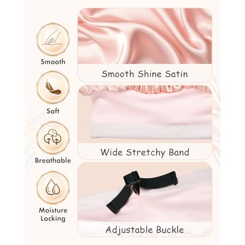 BONNET QUEEN Silk Bonnet for Sleeping Women Satin Bonnet Hair Bonnet Adjustable Reversible Double Layered Sleep Night Cap for Curly Hair Jade and Pink
