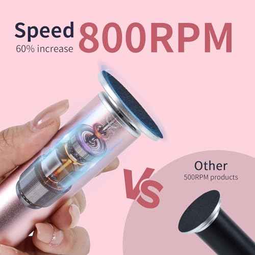 4.8IN Longer Electric Foot Callus Remover with 80pcs Sandpaper Discs, Professional Aluminum Callus Remover for Feet, Stepless Speed Control Pedicure Tools for Dead Skin (Pink)