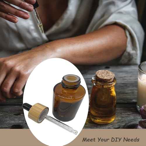 Brown Glass Dropper Bottles 30ml/1 oz 6 PACK,Essential Oil Bottles With Eye Dropper And Bamboo Lids Perfume Sample Vials Essence Liquid Cosmetic Containers