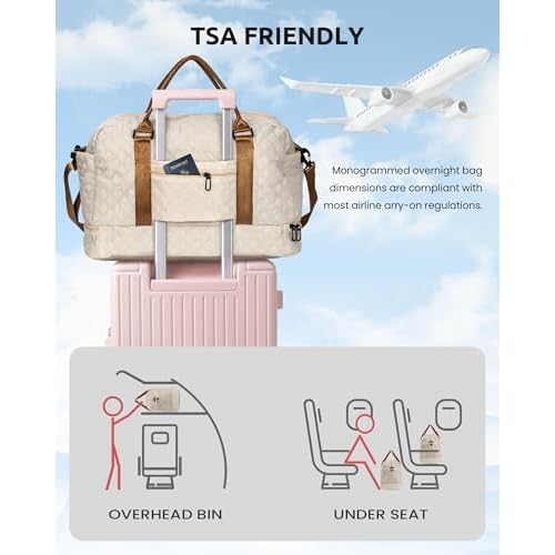 Girls/Kids Initial Duffle Bag with Shoe Compartment, Kids Personalized Travel Bags with Makeup Bag for Women with Trolley Sleeve & Wet Pocket, Gifts for Teenage Girl(Letter E)