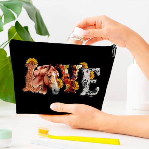 Love Horse Makeup Bag, Women Cosmetic Bag for Purse, Gifts for Women, Besties, Daughter, Best Friends, Horse Themed Gifts for Owner Lovers