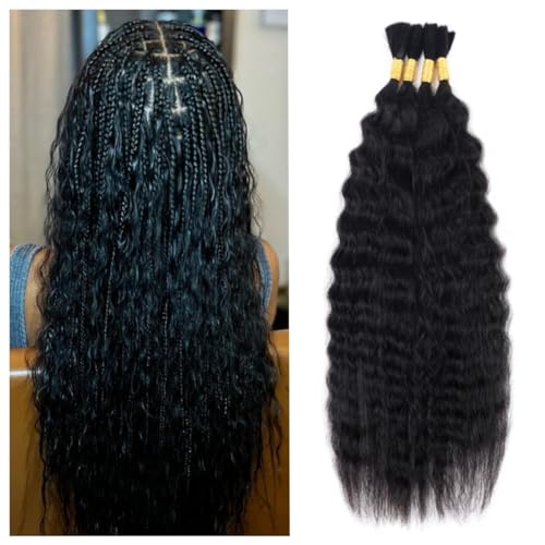 Wet and Wavy Human Braiding Hair Super Wave Bulk Hair For Braiding No Weft 100g (1Pack-4PCS) Super French Human Braiding Hair For Boho Braids (Super Wave£¨#1b£©, 24 Inch)