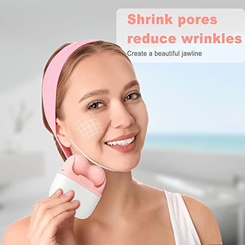 Ice Roller for Face and Eyes - Facial Skin Care Tools with 2 in 1 Face Roller and Travel Case, Self Care Gift for Men Women (Pink)