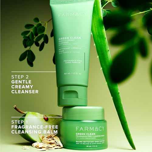 Farmacy Gentle Double Cleanse Skincare Gift Set - Fragrance-Free Gentle Creamy Face Cleanser & Makeup Remover Cleansing Balm - Melts Away Makeup & Helps Promote Healthy Skin (2 Count)