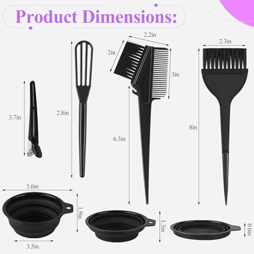 19PCS Hair Dye Kit, Hair Coloring Products with Hair Dye Brush, Collapsible Bowl, Clips, Ear Muffs, Disposable Gloves, Scarf, Shower Cap
