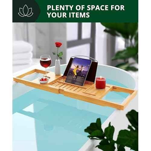 ROYAL CRAFT WOOD Premium Foldable Bathtub Tray Caddy - Wood Bath Tray for Tub, Bamboo Shelf, Expandable Bath Table Trays, Bathtub & Bathroom Accessories for New Home & Mothers, Birthday Gifts for Mom