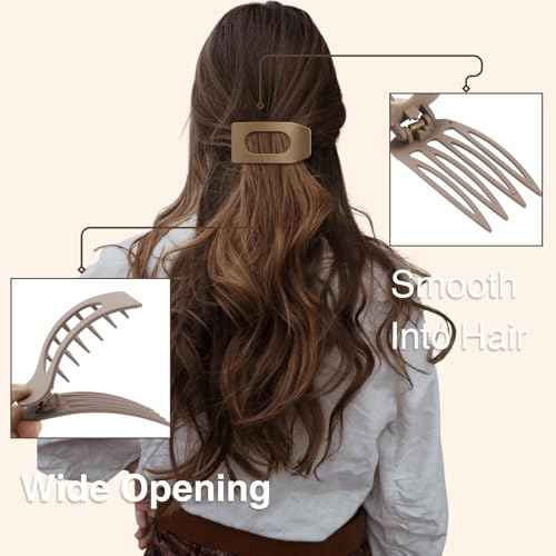 8 Pack Flat Hair Clips for Women ? Large Matte Rectangle No-Slip Claw Clips, Strong Hold Square Hair Accessories for Thick & Thin Hair, Lay Flat Design for Work & Daily Styling