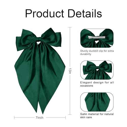 Large Satin Bow Barrettes Clips Green Hair Bows for Girls Hair Accessories Gifts for Women Big Bow Hair Clips for Christmas with Bowknot Barrettes With Metal Clips£¨green£©