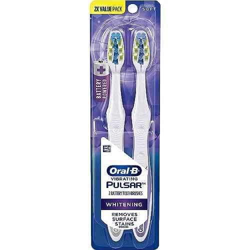 Oral-B 3D White Pulsar, Battery electric toothbrushes, 2 count SOFT toothbrush pack, removes stains, whitens teeth, travel essentials tooth brush