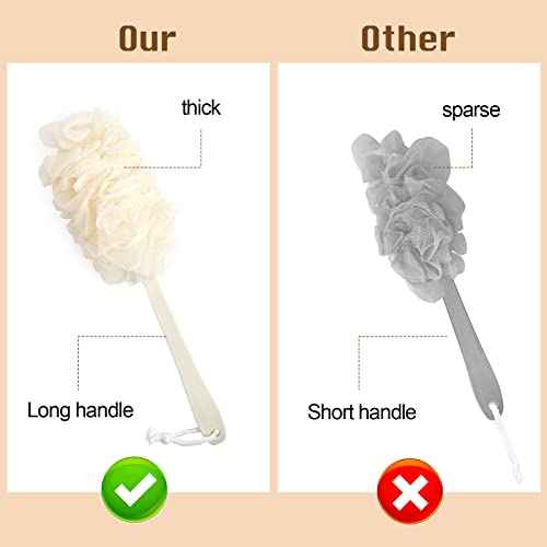 2Pack Back Scrubber for Shower£¬PIPUHA Loofah Sponge Shower Brush Using Body Exfoliating with Long Handle, Loofah on a Stick for Men Women, Bathing Accessories for Body Brushes (Blue and White)
