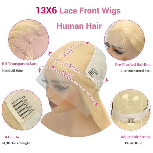 30 Inch 613 Lace Front Wig Human Hair Blonde 13X6 HD Transparent Lace Front Wigs Human Hair 220% Density Blonde Glueless Wigs 613 HD Straight Lace Frontal Wigs Pre Plucked