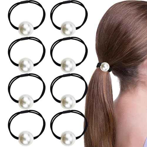 8PCS Pearl Hair Scrunchies for Women, Pearl Hair Ties, French Band Large Rope Pearl Ponytail Holders Hair Band Tie Single Pearl Elastic Hair Rope Decorative Hair Accessories for Women and Girls