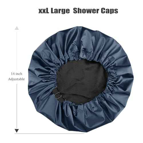 Shower Cap,100% Real Satin Lined Shower Caps,Extra Large Shower Cap for Women Reusable Waterproof,Adjustable Size&Long Hair Bath Caps