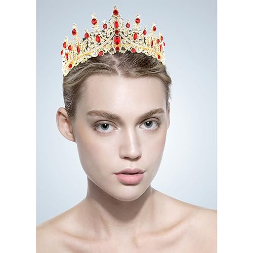 CURASA Crystal Tiaras and Crowns with Comb Princess Crown for Women Rhinestones Wedding Crown for Bride Birthday Crowns for Women Girls Royal Queen Crowns for Custome (Red)