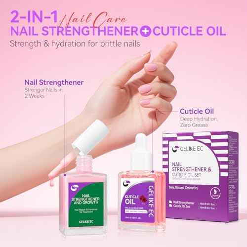 Gelike EC Colorful Nail Growth Kit: Pink Nail Hardener & Rose Nail Growth Oil Set - Strengthen Brittle Nails with Floral Scent - Natural Acrylic Formula - Gift for Women Brides
