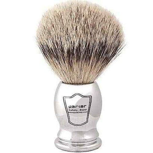 Parker 100% SILVERTIP Badger Shaving Brush – Chrome Handle & Stand – Premium 3-Band Badger Bristles for Smooth, Luxurious Lather