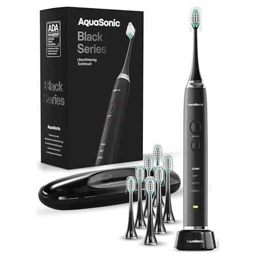 Aquasonic Black Series Ultra Whitening Toothbrush ? ADA Accepted Electric Toothbrush- 8 Brush Heads & Travel Case ? 40,000 VPM Electric Motor & Wireless Charging - 4 Modes w Smart Timer