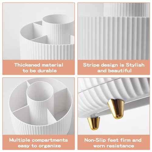 360¡Æ Rotate Makeup Brush Holder Organizer, Makeup Organizers Countertop, Makeup organization and Skincare Storage for Vanity, Desktop, Bathroom (White)