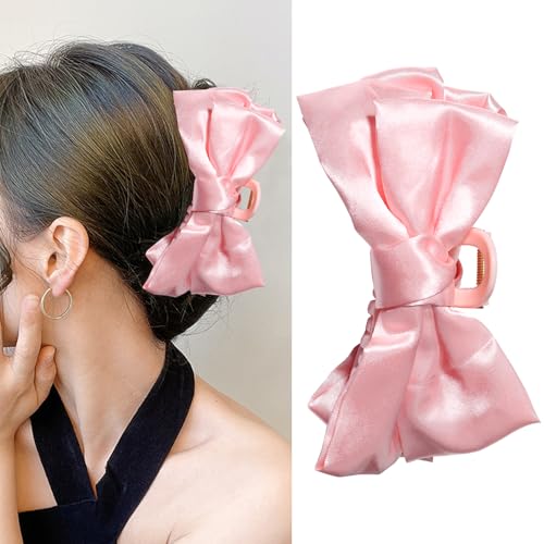 Pink Bow Hair Clip Girls Bows Clips Premium Satin Hair Claw Clip Nonslip Bow-Knot Hair Jaw Clips for Women Girl Birthday Halloween Christmas Hair Accessories (pink)