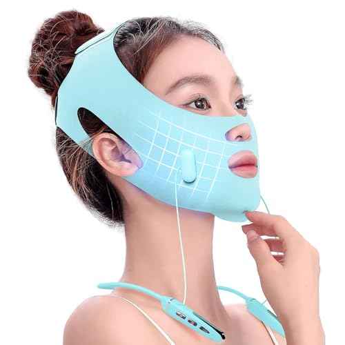 Face Belts with Adjustable Straps,Double Chin Reducer and Face Lift Device with 4 Modes and 5 Gear Adjustable Intensities - Intelligent Double Chin Machine for V-face