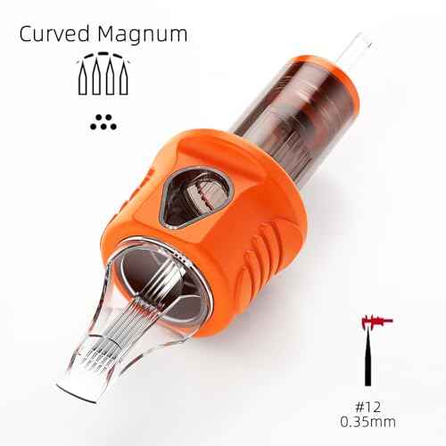 A-minusone 20Pcs 1215RM Tattoo Cartridge Needles Pro Finger Ledge Cartridges Standard #12 Curved Magnum Disposable Tattoo Needle Cartridge with Membrane for Tattoo Artists