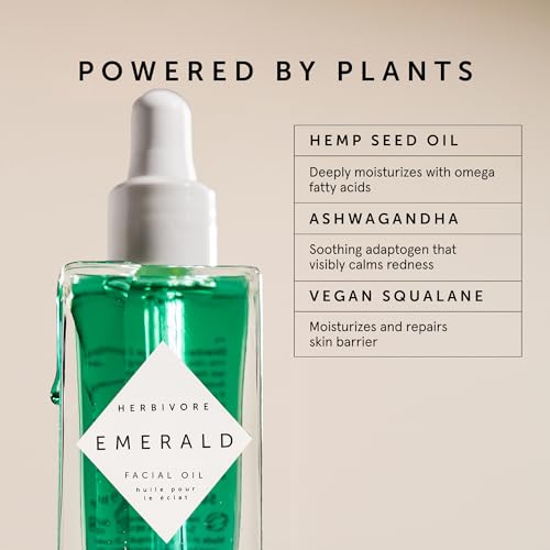 HERBIVORE Emerald Facial Oil | Hydrating, Glowing, Calming & Moisturizing Facial Oil with Ashwagandha & Squalane, Plant-based, Vegan, Non-Comedogenic