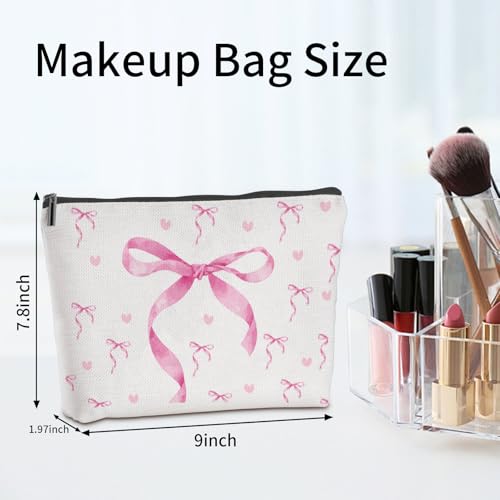 9 Pcs Pink Bow Makeup Bag Coquette Makeup Bag for Pretty Women Zipper Pouch Travel Toiletry Bags Pink Trendy Pouch Gift for Coquette Birthday Paty Favor Girls Travel Storage Accessories