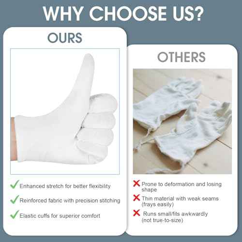 24 Pcs White Cotton Gloves for Dry Hands & Eczema, Moisturizing Sleeping Gloves for Men and Women, Stretchy Breathable Work Glove for Eczema, Jewelry Inspection, Spa