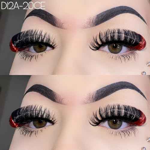 1 Pair Black Eyelashes with Red Color on the End, Tip False Eye Lash Strip, Manga Lash with Silver Glitter Highlight, Fairy Faux Mink Eyelash 18 MM for Rave Cosplay Party Tiktok Live (Red)
