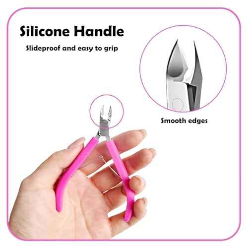 Fine Edge Cuticle Trimmer & Nippers, Scissor, Nail Clippers Silicone Handle Carbon Steel Nail Tools for Precise Removal, Durable Washable Cuticle Cutter & Remover (Rose-Color 1PC)