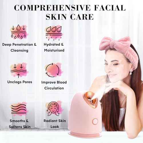 Face Steamer for Facial Deep Cleaning Unclogs Pores, Nano Ionic Warm Mist Humidifier Steamer for Face Home Sauna SPA, Bonus 4 Piece Stainless Steel Skin Kit, Gift for Women