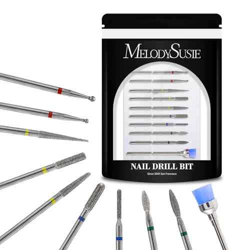 MelodySusie 10pcs Nail Drill Bits Set, 3/32 Inch Diamond Cuticle Nail Bits Kit for Nail Drill E-File, Manicure Pedicure Remover Tools for Acrylic Gel Nails, Salon Home Nail Care Supplies, Silver