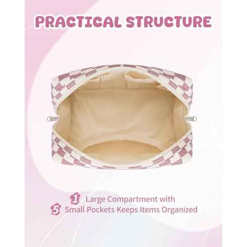 Narwey Christmas Gifts Personalized Initial Makeup Bag, Teen Girls Kids Trendy Stuff 10 11 12 13 14 16 18 Years Old, Gift for Women Bridesmaid Graduation, Travel Toiletry Preppy Cosmetic Bag (Pink A)