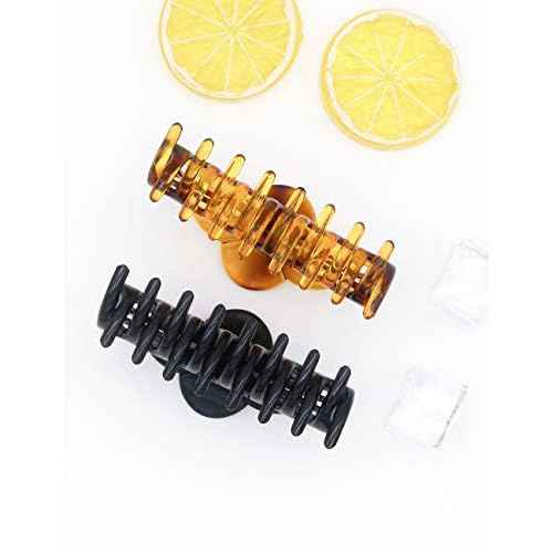 Medium Hair Claw Clips for Women Fine Hair Plastic Claw Clamps Clips in Set (Arc-Black+Brownish Red-M)