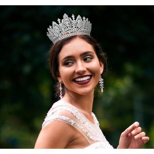 QXMYOO Large Wedding Crowns Cubic Zirconia Sweet 16 Birthday Prom Quinceanera Tiaras for Women CZ Crystal Bridal Headpieces