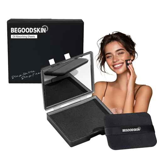 Oil Absorbing Sheets with Mirror & Puff, Natural Oil Control Film, Blotting Paper for Face & Hair, Makeup Friendly, Shine Control for Oily Skin, Matte Finish, 100 Sheets