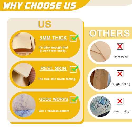 3mm Tattoo Practice Kit for Beginners - Narkysus 67Pcs Tattoo Starter Kit for Beginners Includes 5Pcs 3mm Fake Skin 5Pcs Transfer Paper 5pcs Black Dental Bibs 50pcs Ink Caps and 2 Pairs Gloves