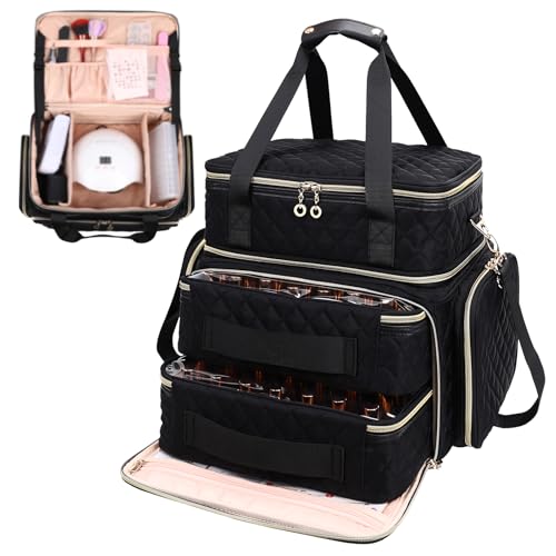 Ethereal Extra Large Polish Organizer Case Holds 70+ Bottles (15ml/0.5 fl.oz) UV lamp, Detachable Nail Bag with 2 Removable Pouches Fits Nail Suppiles, Nail Accessories