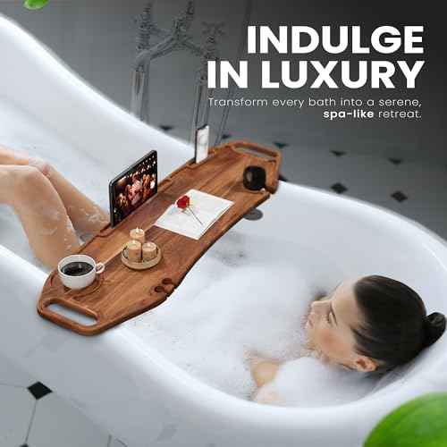 Lush & Style Premium Bathtub Tray Large & Thick 35¡± x 10``, Acacia Wood Luxury, Waterproof, Non-Toxic, Adjustable Legs, No Tools Required,Caddy Tray, Luxury Bath Accessories