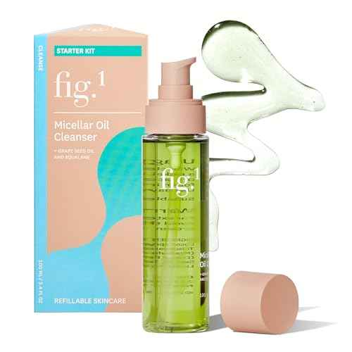 Fig.1 Micellar Oil Cleanser for Face - Makeup Remover Cleansing oil, Facial Cleanser - Squalane & Grapeseed Oil Formula, Cleanse without Clogging Pores, Acne-Prone Facial Skincare, Refillable 3.4 Oz